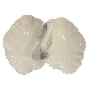 Limoge Blanc De Chine White Double Serving Dish Handle France
